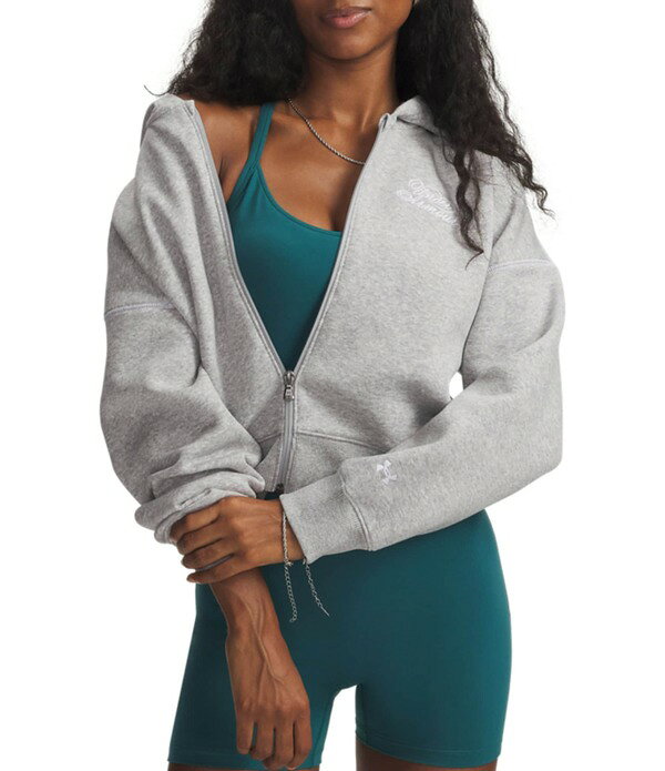 アンダーアーマー レディース アウター コート フリース ジャケット Under Armourival Fleece Script Hooded Long Sleeve Full Zip Crop Jacket Mod Gray グレー