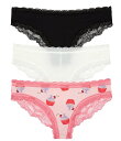 【送料無料】 ハニーデュー レディース パンツ アンダーウェア Aiden Bikini Panty 3-Pack Black/White/Flirt Cupcakes(4)