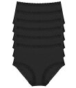 【送料無料】 ナトリ レディース パンツ アンダーウェア Bliss Pima Cotton Lace Trim Brief Panty 6-Pack Blac...