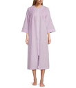 【送料無料】 ミス エレーン レディース ナイトウェア アンダーウェア Short Sleeve Seersucker Long Checkered Zip-Front Robe Lilac/White(4)