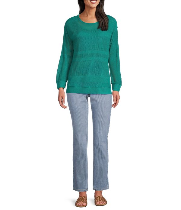 ReVida 楽天市場店のウエストバウンド レディース トップス シャツ クルーネック リブ Westbound Crochet 3/4 Sleeve Crew Neck Ribbed Top Deepeacock Blue ブルー｜アングル3
