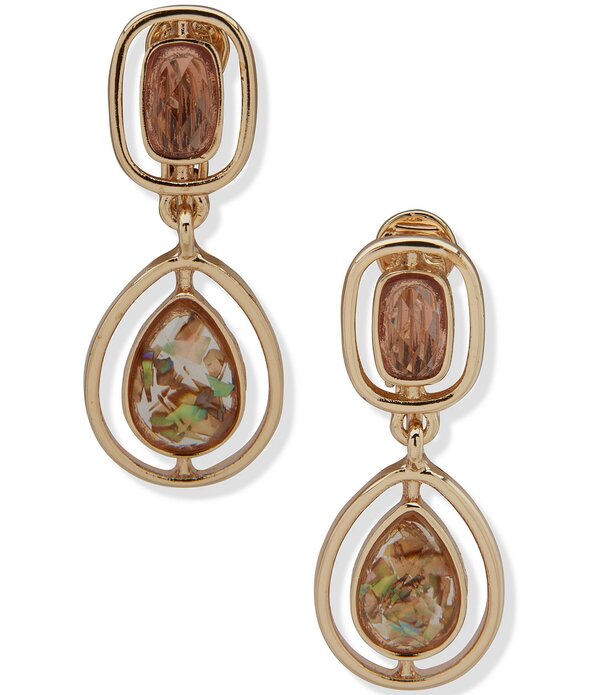 Anne Klein Women's Accessories Earrings - Gold Tone Blush Double Stone Clip Drop Earrings - Multicolor