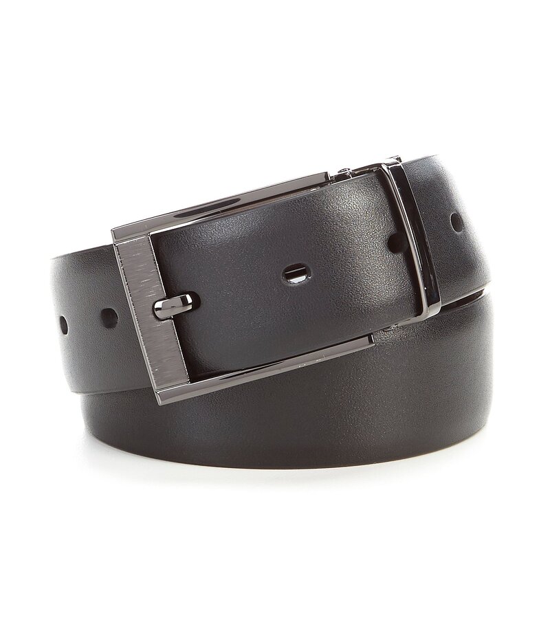 ���� ��� ���������꡼ �٥�� �쥶�� Murano Laser Head Silver Reversible Leather Belt Black �֥�å�