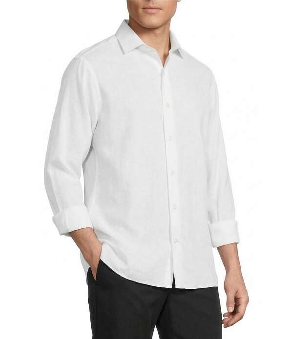 ダニエル クレミュ メンズ トップス シャツ リネン Daniel Cremieux Signature Label Non-Iron Solid Linen Long Sleeve Button Front Woven Shirt Lucent White ホワイト