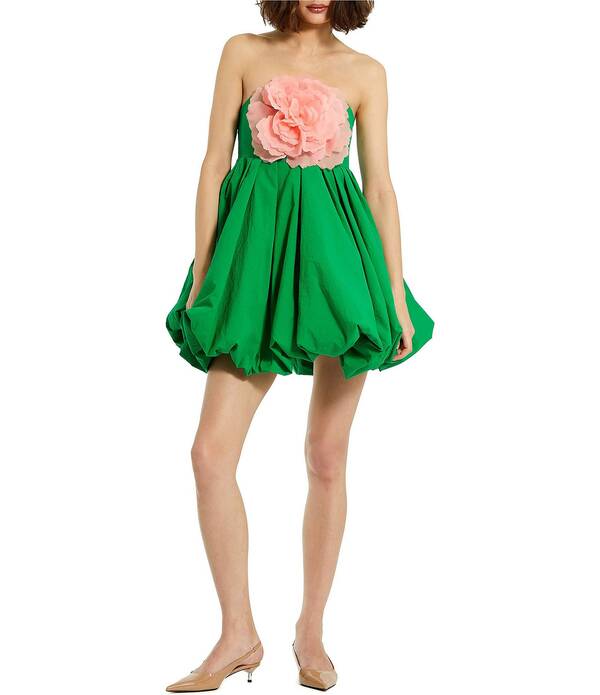 マックダガル レディース トップス ワンピース フラワー柄 ミニ ストラップレス フラワー Mac Duggal Strapless Bubble Hem & Floral Applique Mini Dresspringreen グリーン