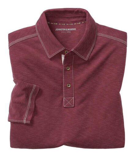 【送料無料】 ジョンストンアンドマーフィー メンズ シャツ トップス Vintage Slub Long-Sleeve Polo Shirt Burgundy 【送料無料】 ジョンストンアンドマーフィー メンズ シャツ トップス Vintage Slub Long-Sleeve Polo Shirt Burgundy