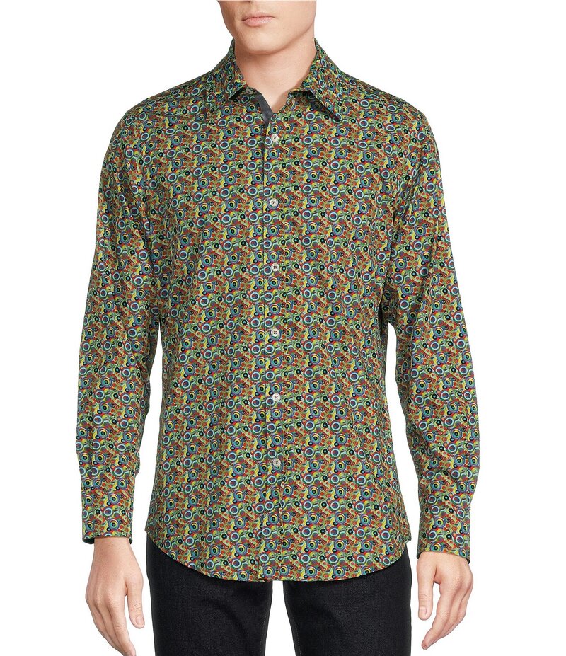 【送料無料】 ダニエル クレミュ メンズ シャツ トップス Big & Tall Premium Denim Small Geometric Print Long Sleeve Woven Shirt Cream/Green Multi