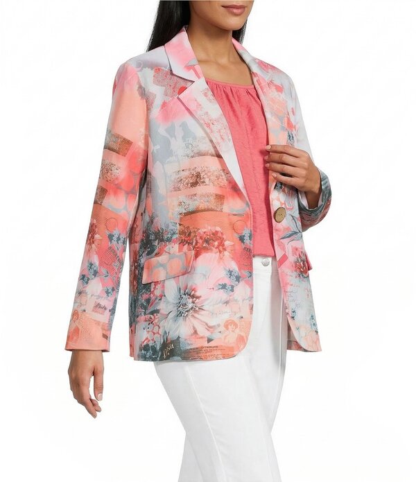 マルチプルズ レディース アウター コート プリント ジャケット Multiples Woven Printed Notch Lapelong Sleeve One Button Jacket Multi マルチカラー