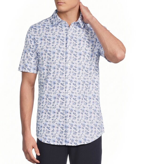 ダニエル クレミュ メンズ トップス シャツ フラワー柄 プリント コート フラワー Daniel Cremieux Signature Label Floral Printed Short Sleeve Coatfront Shirt Lucent White ホワイト