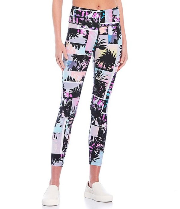 カルバンクライン レディース カジュアルパンツ ボトムス Performance Palm Tree Sunset Print 7/8 High Waist Fitness Jersey Leggings Magic Hour Sakura Combo