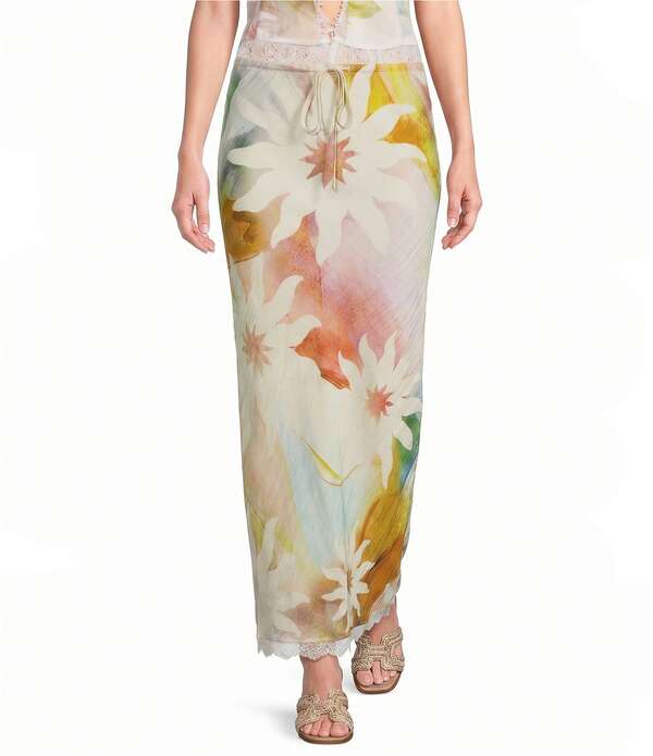 ネバーフリードレスド レディース ボトムスカート レーストリム レース マキシ Never Fully Dressed Mabel Abstract Soleilace Trim Coordinating Maxi Skirt Multi マルチカラー