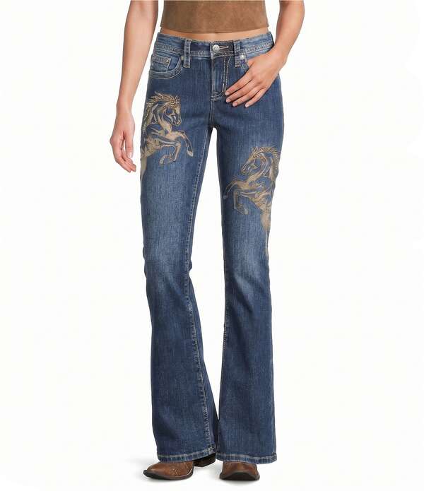 ミスミー レディース ボトムス デニムパンツ ブーツカット 刺繍 ブーツ ジーンズ Miss Me Horsembroidered Mid Rise Bootcut Jeans Medium Blue ブルー