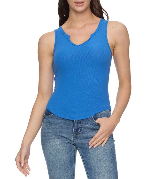 フラッグ アンド アンセム レディース トップス シャツ リブ ニット Flag and Anthem Anna Notch Neck Ribbed Knitank Top Medium Blue ブルー