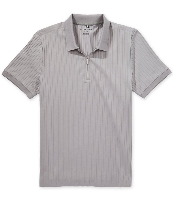 ペリーエリス メンズ トップス シャツ リブ Perry Ellis Ribbed Quarter-Zip Short Sleeve Polo Shirt Chiseled Stone ストーン