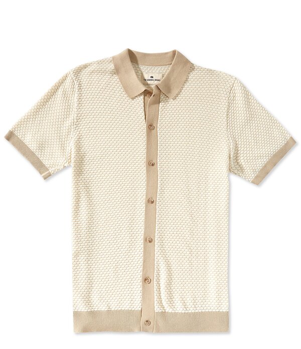 ノーマルブランド メンズ トップス シャツ ニット The Normal Brand Robles Knit Jacquard Short Sleeve Woven Shirt Ivory/Khaki アイボリー