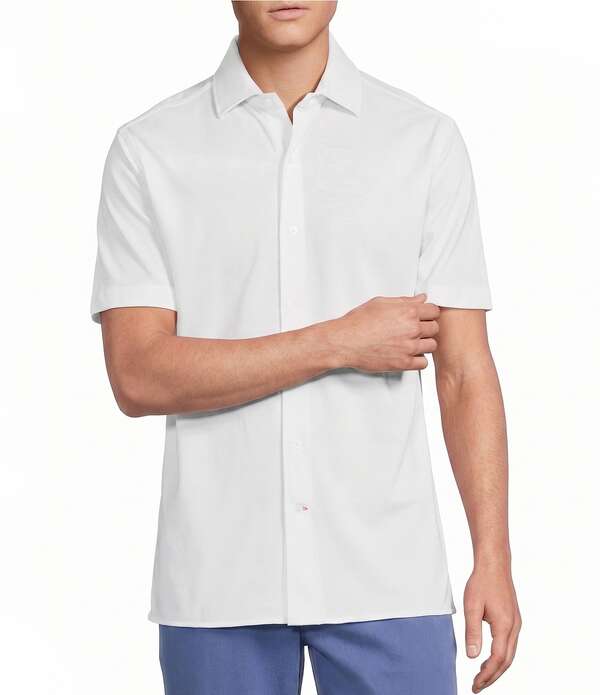 ダニエル クレミュ メンズ トップス シャツ オックスフォード ニット Cremieux Blue Label Solid Knit Oxford Short Sleeve Woven Shirt Lucent White ホワイト