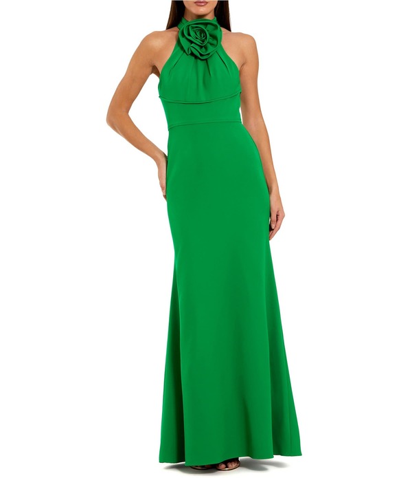 マックダガル レディース トップス ワンピース ノースリーブ ホルター Mac Duggal 3D Flower Halter Neck Sleeveless Column Gown Springreen グリーン