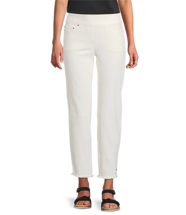 マルチプルズ レディース ボトムス カジュアルパンツ ストレート アンクル フリンジ Multiplesolid Garment Dyed Straight Leg Fringe Hem Pull-On Ankle Pants Winter White ホワイト