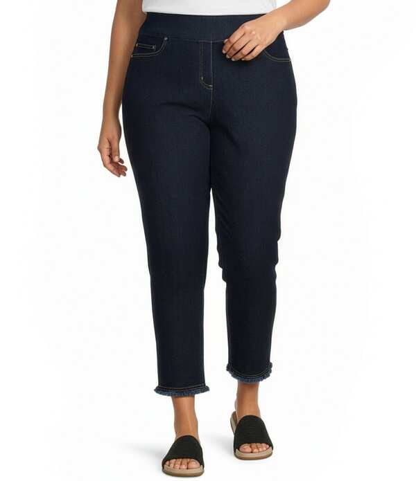 マルチプルズ レディース ボトムス カジュアルパンツ ストレート プラスサイズ アンクル フリンジ Multiples Plusize Solid Garment Dyed Functional Pocketstraight Leg Fringe Hem Pull-On Ankle Pants Medium Indigo インディゴ