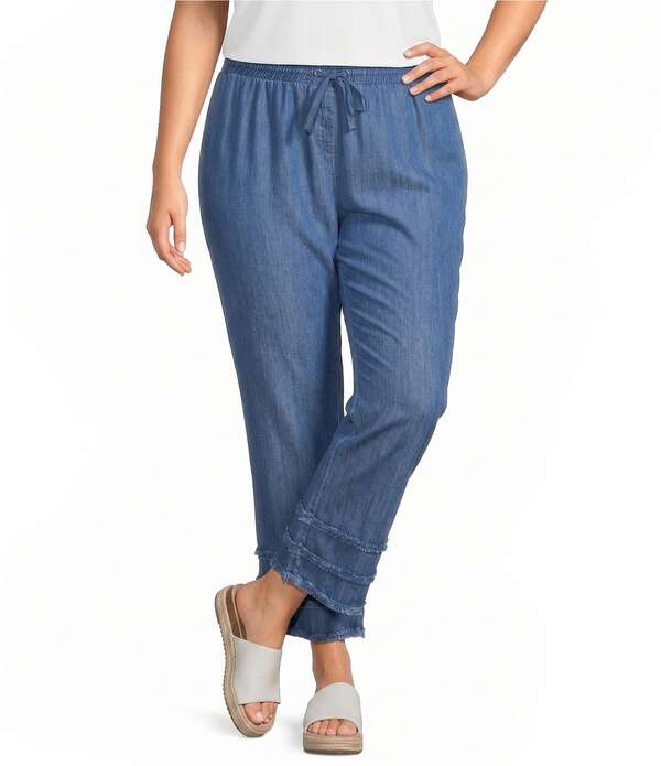 マルチプルズ レディース ボトムス カジュアルパンツ プラスサイズ Multiples Plusize Drawstring Elastic Waist Pull-On Cropants Medium Indigo インディゴ