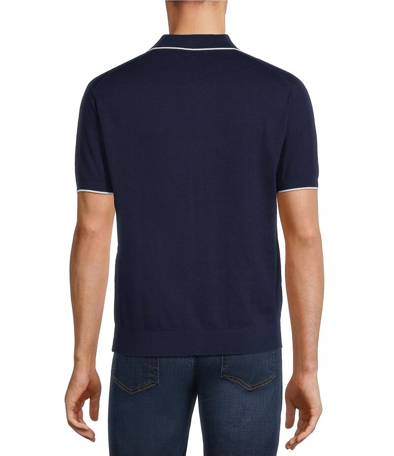 【送料無料】 ハート シャフナー マルクス メンズ シャツ トップス The Mr. Classic Collection Short Sleeve Coatfront Knit Sweater Shirt Dark Blue