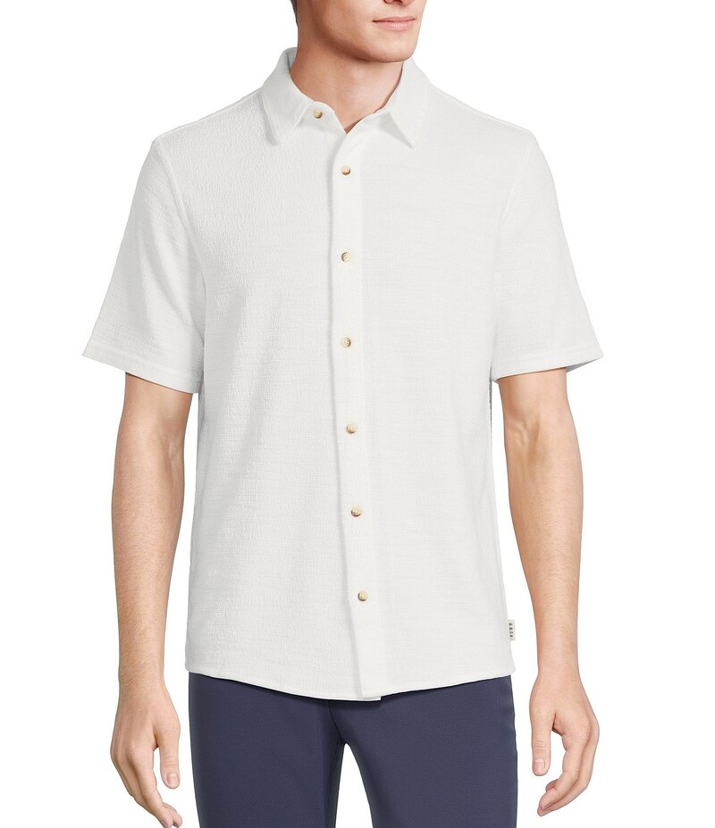 ラウン メンズ トップス シャツ コート Rowm Short Sleeve Textured Solid Coatfront Shirt Winter Whi...