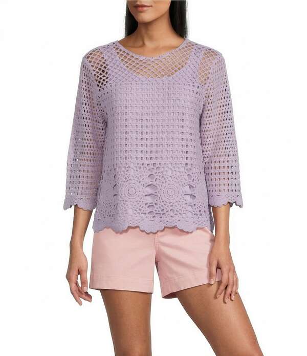 ウエストバウンド レディース トップス Tシャツ Westbound 3/4 Sleeve Crochetopastelilac ライラック