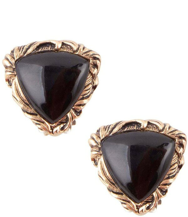Barse Women's Accessories Earrings Barse Bronze and Genuine Onyx Triangle Clip Stud Earrings Genuine Onyx