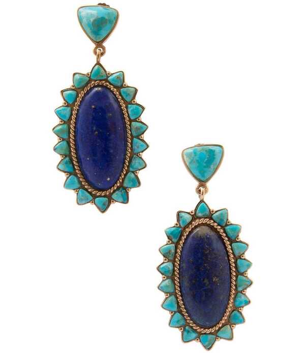Barse Women's Accessories Earrings Barse Golden Genuine Turquoise and Lapis Oasis Royale Statement Drop Earrings Multi-color