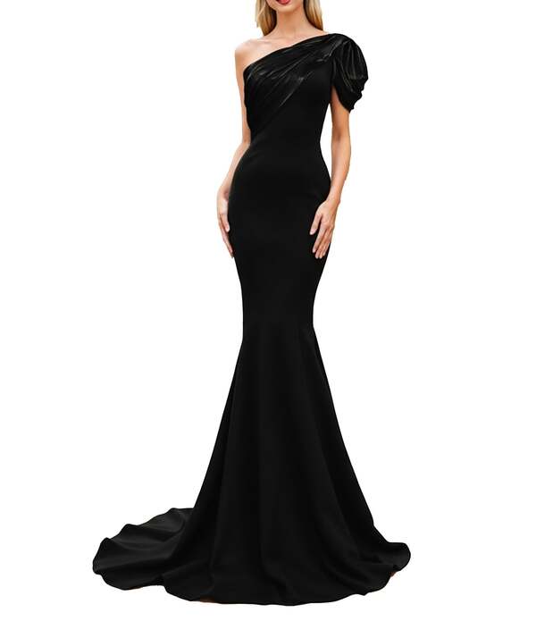 テラニクチュール レディース トップス ワンピース アシンメトリー Terani Couture One Shoulder Asymmetric Mermaid Gown Black ブラック