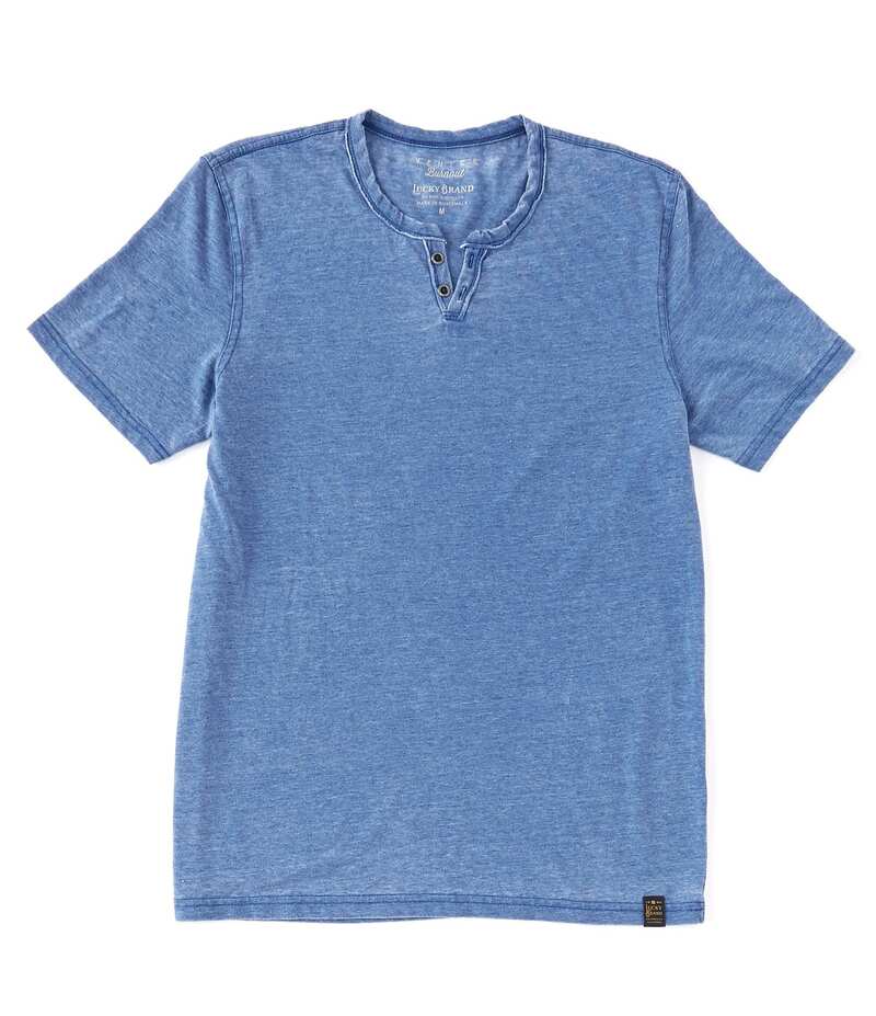 【送料無料】 ラッキーブランド メンズ シャツ トップス Short Sleeve Button Notch Neck Venice Burnout T-Shirt Monaco Blue