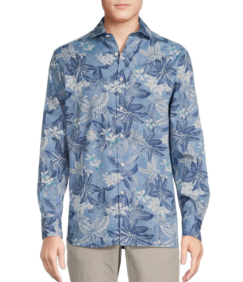 【送料無料】 ダニエル クレミュ メンズ シャツ トップス Blue Label Key West Collection Palm Leaf Print Long Sleeve Woven Shirt Blue