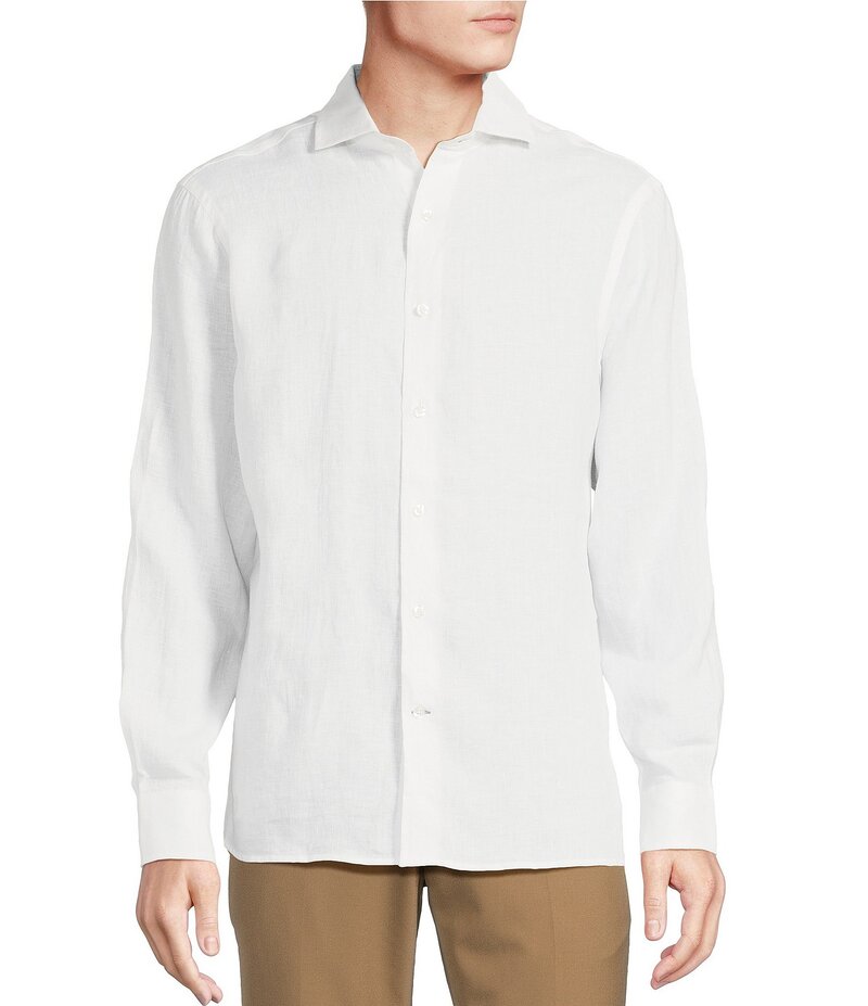 【送料無料】 ダニエル クレミュ メンズ シャツ トップス Daniel Cremieux Signature Label Albini Solid Linen Long Sleeve Woven Shirt White