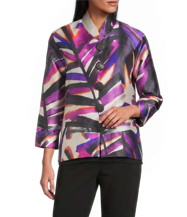 キャロライン ローズ レディース トップス シャツ ジャケット グラフィック Caroline Rose Colorful Graphic Mandarin Collar Bracelet Sleeve Button-Front Jacket Multi Black ブラック