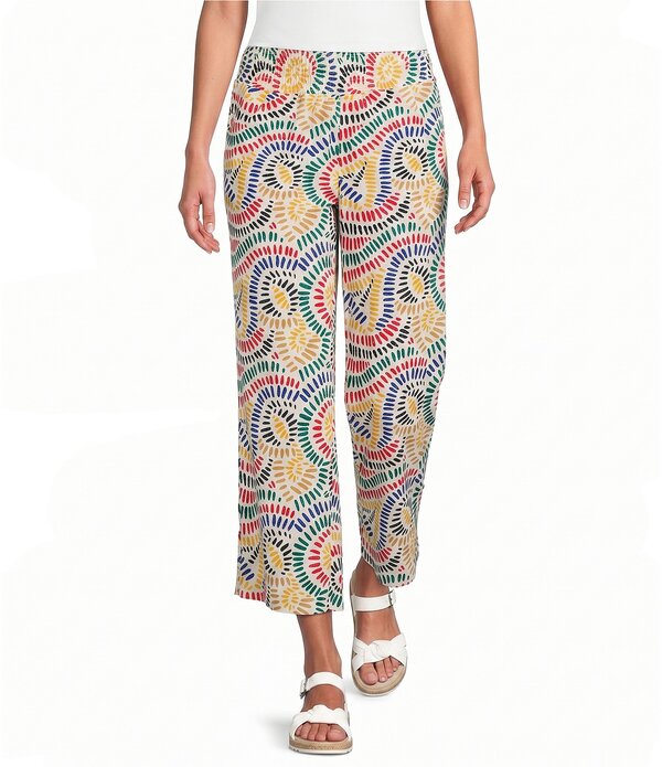 マルチプルズ レディース ボトムス カジュアルパンツ ワイドレッグ プリント Multiples Woven Print Wide Leg Crop Length Pull On Pants Multi マルチカラー