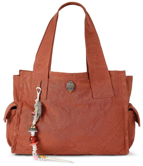 カートジェイガーロンドン レディース バッグ キルティング Kurt Geiger London Celia Canvas Overstich Quilted Fabric Rope Fish & Beaded Charm Tote Bag Rust ラスト