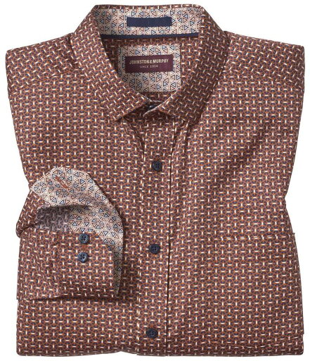 【送料無料】 ジョンストンアンドマーフィー メンズ シャツ トップス Sateen Linked Ovals Print Long Sleeve Woven Shirt Rust/Navy 【送料無料】 ジョンストンアンドマーフィー メンズ シャツ トップス Sateen Linked Ovals Print Long Sleeve Woven Shirt Rust/Navy