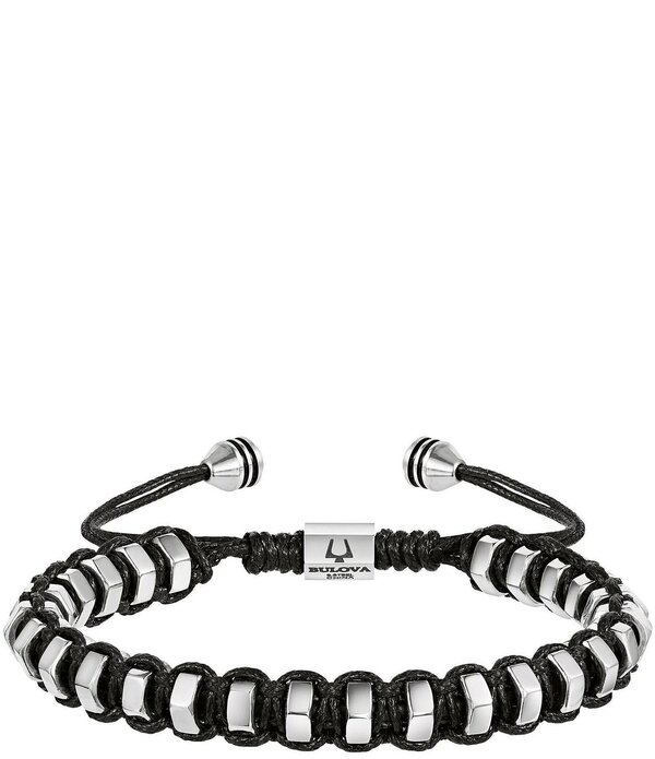 ブロバ メンズ アクセサリー カフスボタン Tシャツ Bulova Men'stainlessteel & Black Bolo Adjustable Bracelet Silver シルバー