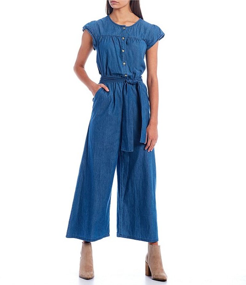 カッパーキー レディース ジャンプスーツ トップス Flutter Sleeve Wide Leg Jumpsuit In Indigo