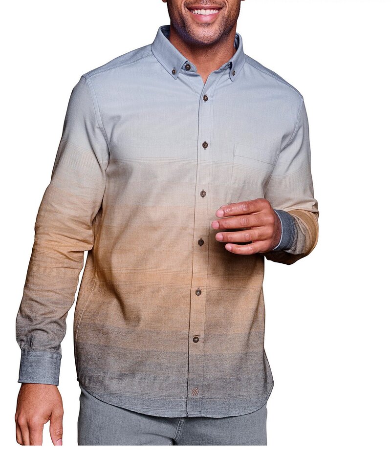 【送料無料】 ジョンストンアンドマーフィー メンズ シャツ トップス Ombre Brushed Long Sleeve Woven Shirt Blue/Brown
