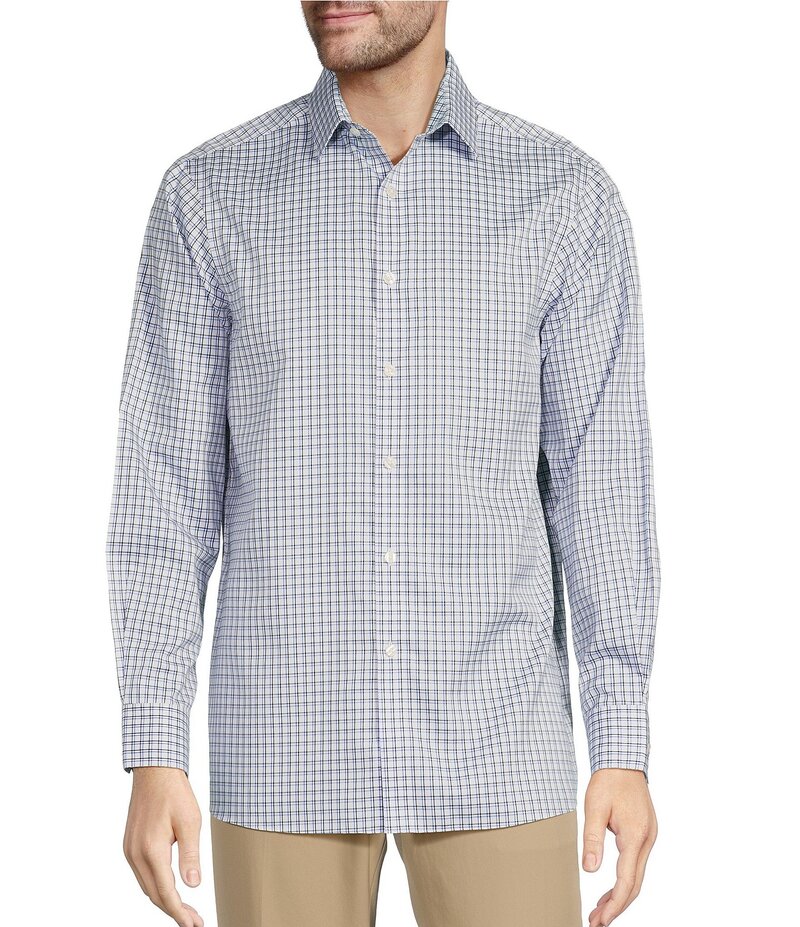【送料無料】 ハート シャフナー マルクス メンズ シャツ トップス State Street Essentials Long Sleeve Spread Collar Checkered Sport Shirt White/Blue Multi