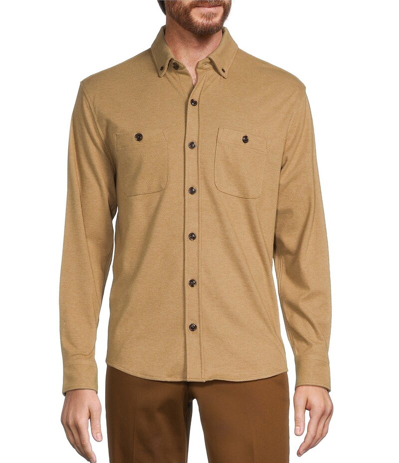 【送料無料】 ラウンドトゥリーアンドヨーク メンズ シャツ トップス Long Sleeve Button Down Collar Solid Knit Button Front Shirt Khaki