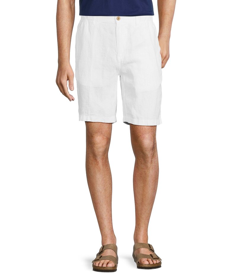 【送料無料】 カリビアン メンズ ハーフパンツ・ショーツ ボトムス Flat Front Linen 9 Inseam Shorts White
