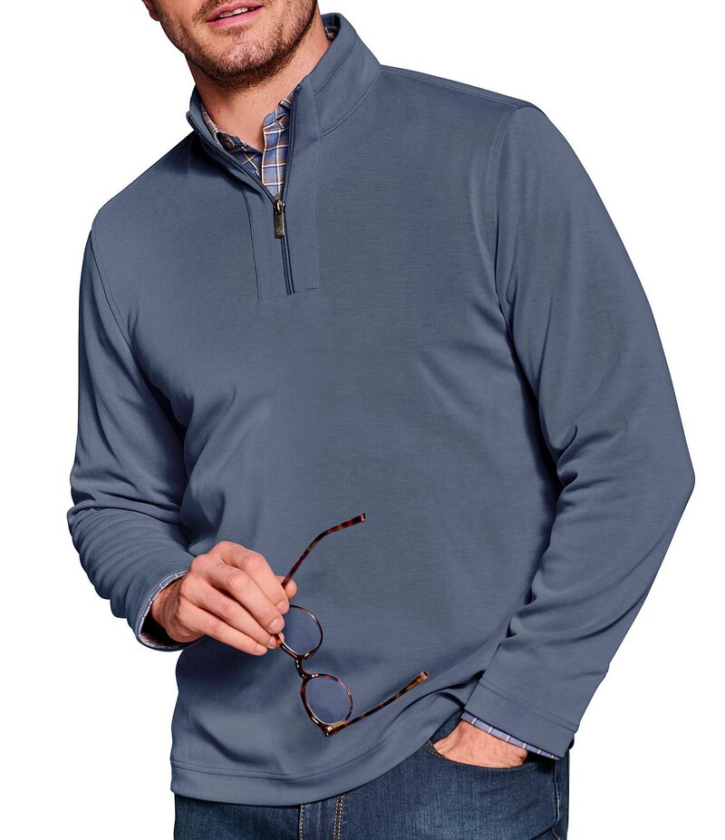 【送料無料】 ジョンストンアンドマーフィー メンズ パーカー・スウェット フーディー アウター Vintage Washed Quarter-Zip Pullover Blue