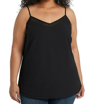 ワンステート レディース タンクトップ トップス Plus Size Sheer Inset V-Neck Tank Rich Black