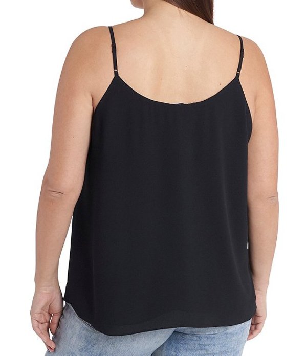 ワンステート レディース タンクトップ トップス Plus Size Sheer Inset V-Neck Tank Rich Black