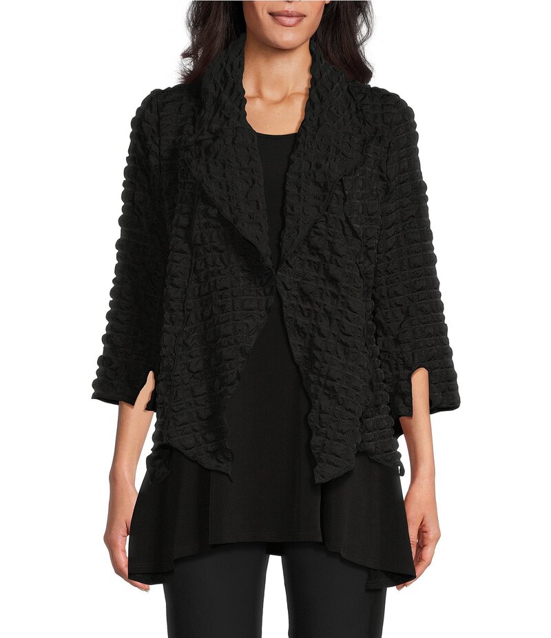 【送料無料】 アイシーコレクション レディース コート アウター Shawl Collar Open Front Asymmetric Hem 3/4 Sleeve Statement Jacket Black