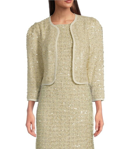 【送料無料】 ダナキャラン レディース コート アウター Sequin Tweed Crew Neck 3/4 Sleeve Open Front Coordinating Jacket Pristine 【送料無料】 ダナキャラン レディース コート アウター Sequin Tweed Crew Neck 3/4 Sleeve Open Front Coordinating Jacket Pristine