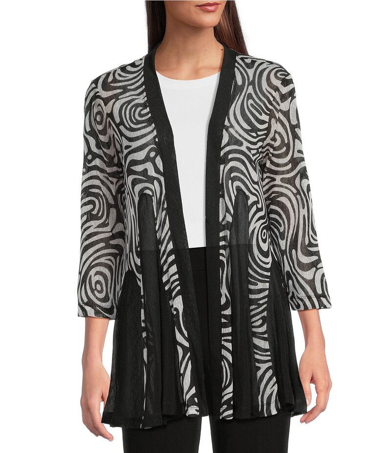 【送料無料】 アリ マイルス レディース コート アウター Printed Mesh Inset 3/4 Sleeve Open-Front Kimono Black White Print