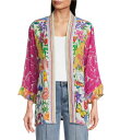 【送料無料】 ジョン マーク レディース パーカー・スウェット フーディー アウター Mixed Floral Print 3/4 Sleeve Open Fr...
